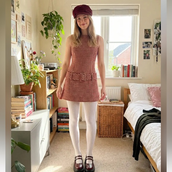 Cider Dresses & Skirts - Cider BOAT NECK HOUNDSTOOTH BELTED MINI DRESS S RP-7